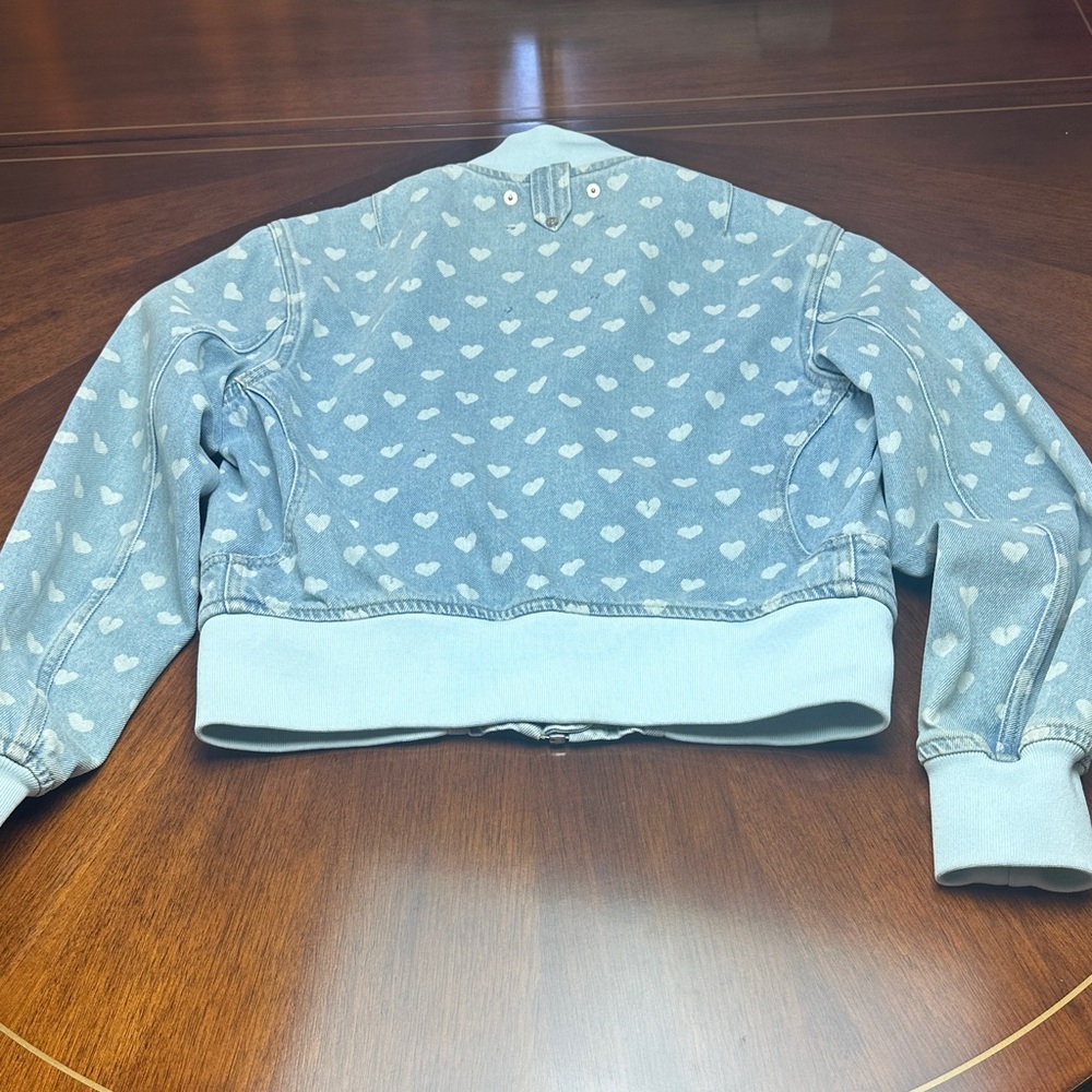 Diesel Light Blue Denim Bomber Jacket with White Heart Print Size S - Picture 10 of 10